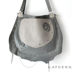 Handmade Shoulder -Grunge Studded Crossbody Purse Grey Mink Seahorse Design Gothic Hobo Hippie Punk Rock Leather Bag Free people image 8