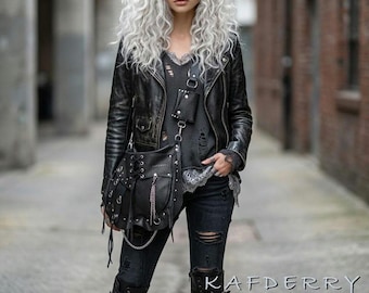 2-Face Handmade Reversible Black Studded Leather Bag – For Free Spirits with a Grunge Soul  Goth, Rock, Hobo, Hippie, Apocalyptic Tribal S