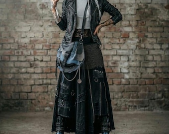 Grunge blue/black croco embossed leather crossbody bag /Hobo hippe bag/ Hard Rock bag/Gothic punk purse Free people bag Apocalyptic