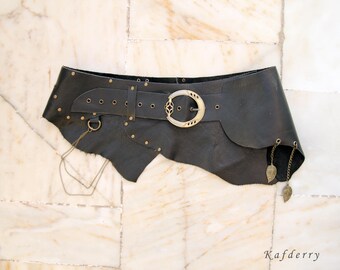 Raw Leather Belt - Skirt Belt -Tribal Leather Belt - Hip Belt -Boho Belt -Steampunk Costume Belt -Bohemian Belt - Festival Belt Goth belt