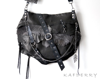 Jungle | Handmade Black Gray Lambskin Leather Bag  Grunge, Goth, Rock, Free People, Hobo, Hippie, Apocalyptic Tribal S