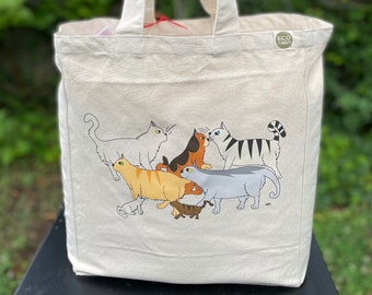 NEW ITEM by Emily Burke - Featuring Em's Popular Graphic "Warrior Cats" in color ! Large Heavy Duty Canvas Tote w/pocket by Ecobags