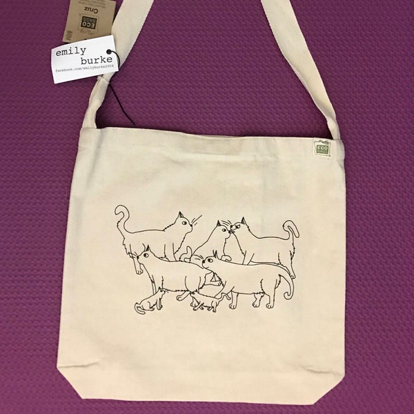 Warrior Cats - Sling Bag in Natural Canvas with original art and modeled by emily burke