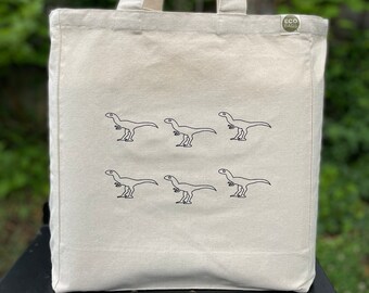 ITEM by Emily Burke !! Featuring Em's Dinosaur "Compsognathus" - Its a Large Heavy Duty Canvas Tote w/pocket by Ecobags