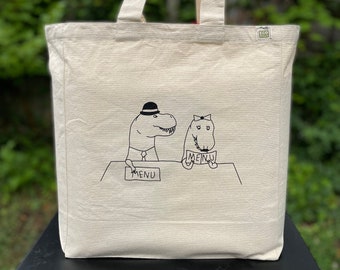 ITEM by Emily Burke !! Featuring Em's T-Rex's Dinner Date- Its a Large Heavy Duty Canvas Tote w/pocket by Ecobags