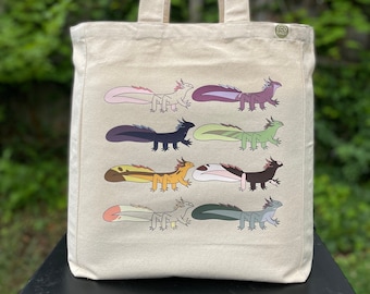 NEW ITEM by Emily Burke !! Axolotl Tote Bag - Heavy Duty Canvas Tote w/pocket by Ecobags featuring Emily Burke's Art