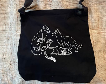 Dogs  - Sling bag in black with original art by Emily Burke
