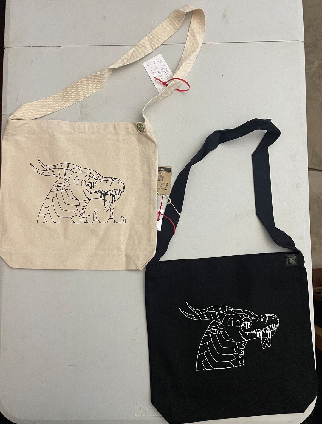 Wings of Fire Dragon Sling Bag in Natural Canvas With Original Art and