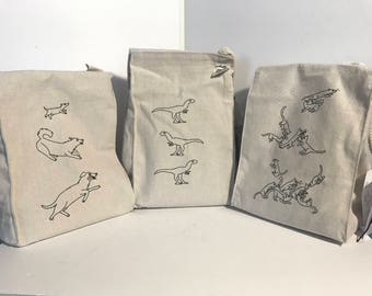 Lunch Bags FEATURING original art and modeled by emily burke ! Dogs, Cats or Dino's