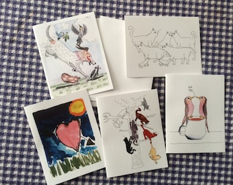 set of 5 - one of each design - blank note cards by emily burke - set of 5 with envelopes.
