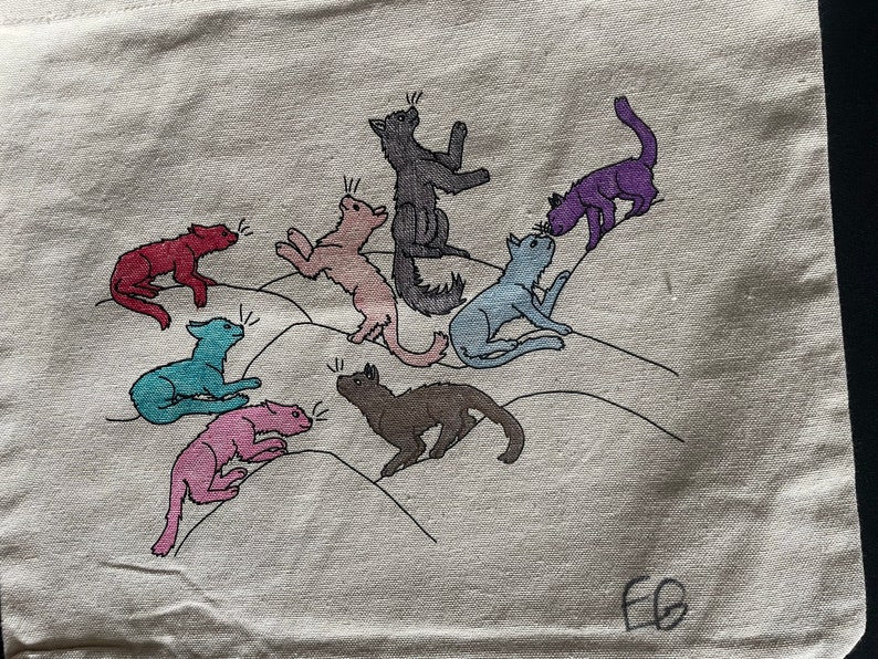 New Cats Sling bag in natural canvas with original art and hand colored one of a kind by emily burke image 2