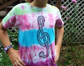 Kids Treble Clef Shirt, Youth Small Tie Dye Music Shirt, Kids Tie Dye Shirt, Treble Clef T-shirt, Music Gift for Kids Musician Kids Musical