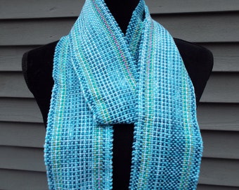 Blue Cotton Scarf, Long Striped Scarf, Handwoven fashion scarf, womens scarf, gifts for mom, mothers day, lightweight spring scarf handmade