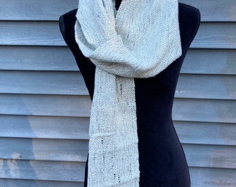 Off-White Hand-woven Scarf, Ecru scarf, soft and warm winter scarf for men or women, hand weaving, handmade accessory, mens scarf, woven
