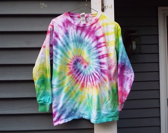 Childrens Long-Sleeve Tie-Dye T-Shirt, Youth XL Tie Dye TShirt in rainbow colors, Hippie Kids Tiedye Shirt, Boho Kids long sleeve tee