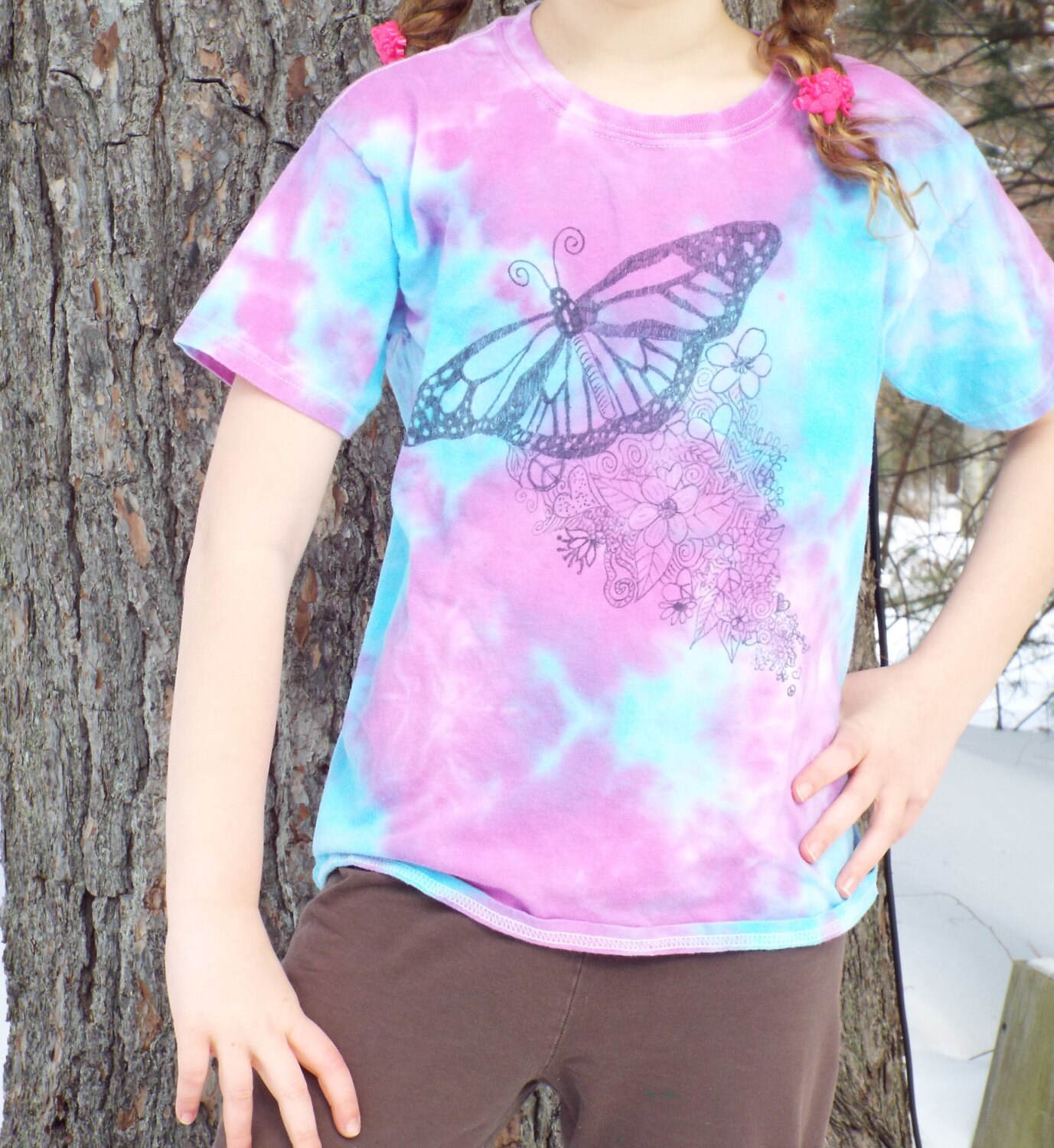 blue shirt with butterfly