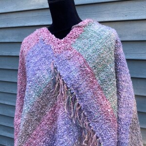 Handwoven Shawl in Pastel Tones Pink Lavender Aqua, Thick Warm Winter Wrap, Plus size poncho, Hand Woven Poncho, handmade gift for women image 2
