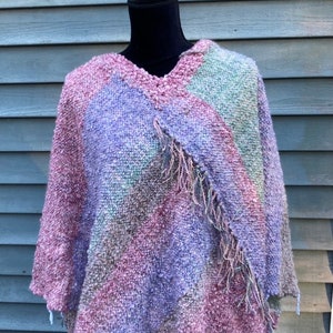 Handwoven Shawl in Pastel Tones Pink Lavender Aqua, Thick Warm Winter Wrap, Plus size poncho, Hand Woven Poncho, handmade gift for women image 1