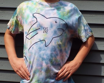Shark Shirt, Adult Large Tie Dye Shark T-shirt, Mens Tie Dye Shirt, Shark Birthday, Teen Boy, Cute Shark Clothing, Surfer Gift, Shark Week