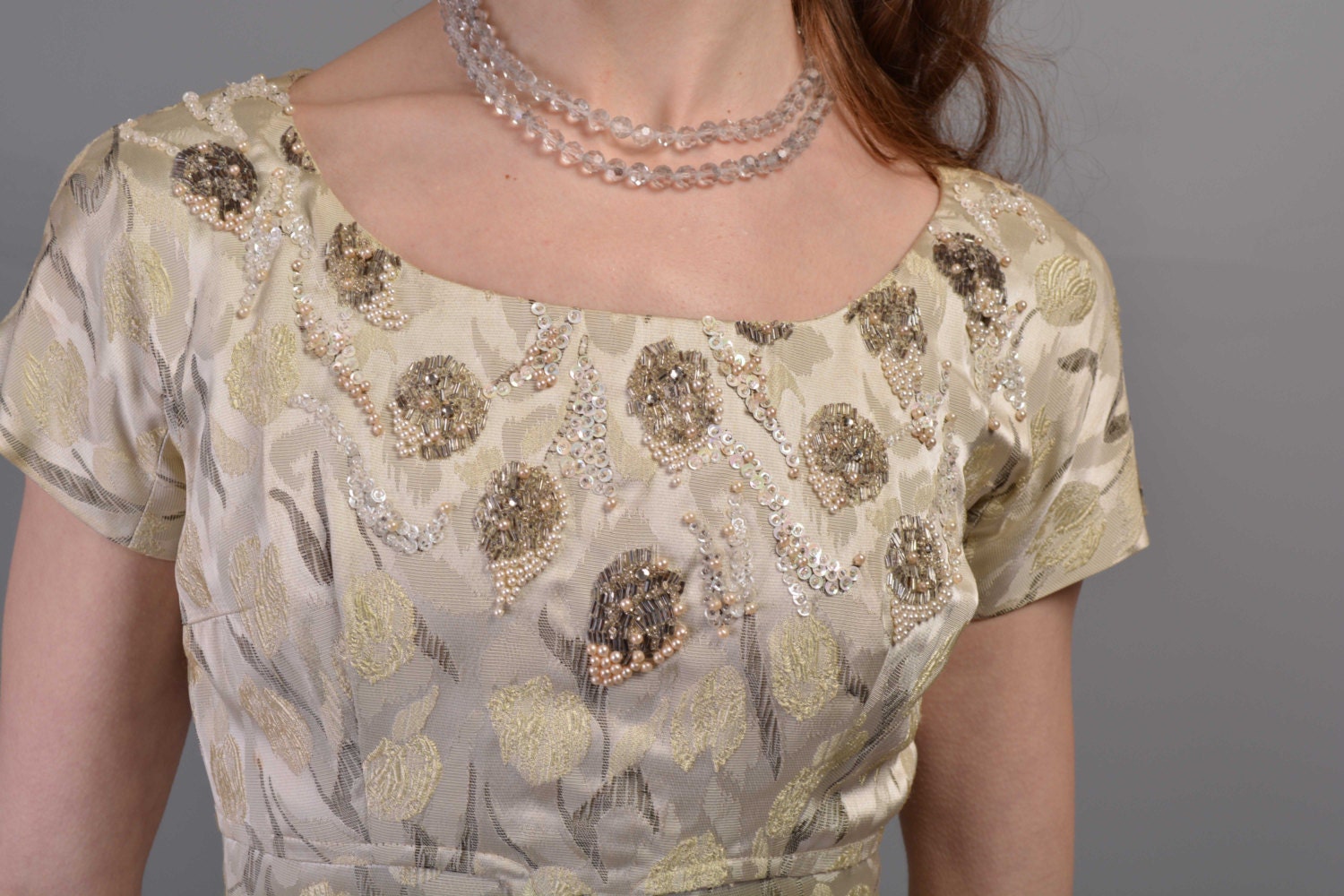 Vintage 1950s Stripe Brocade Dress