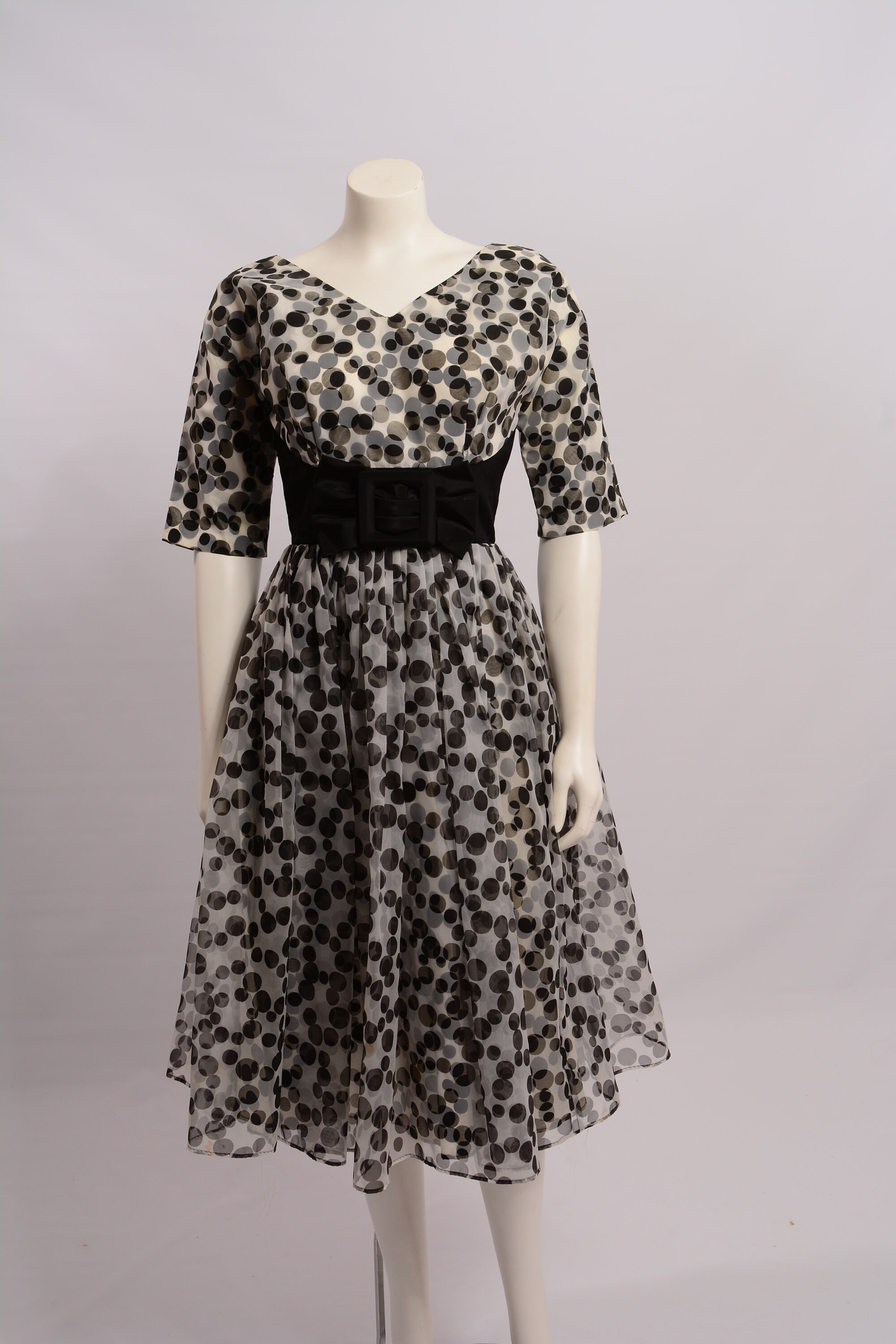 1950's 3D Black & White Polka Dot Dress • 50s Prom Dress •