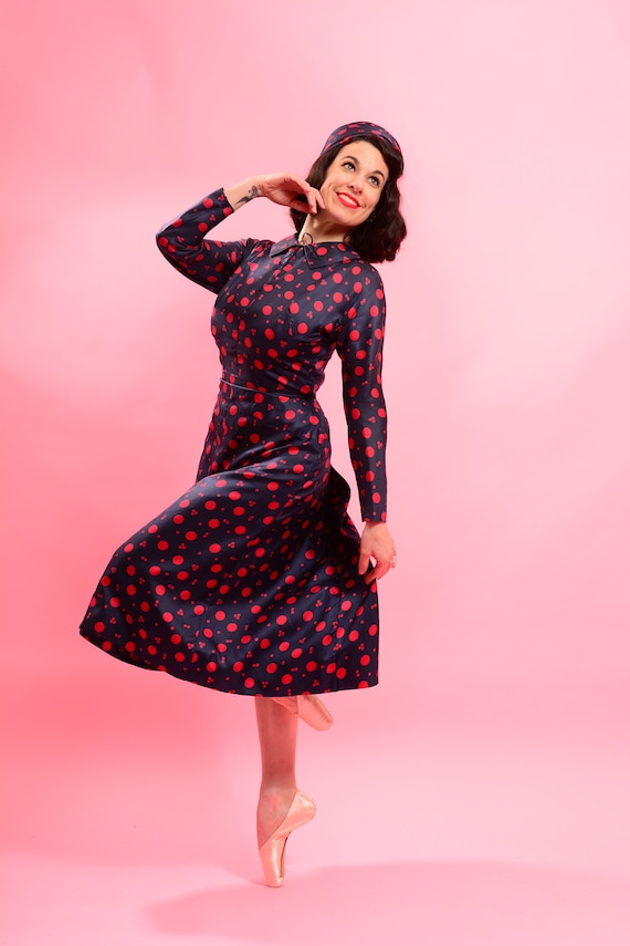 1940’s Silk Polka Dot Dress with Bustle and Matchi