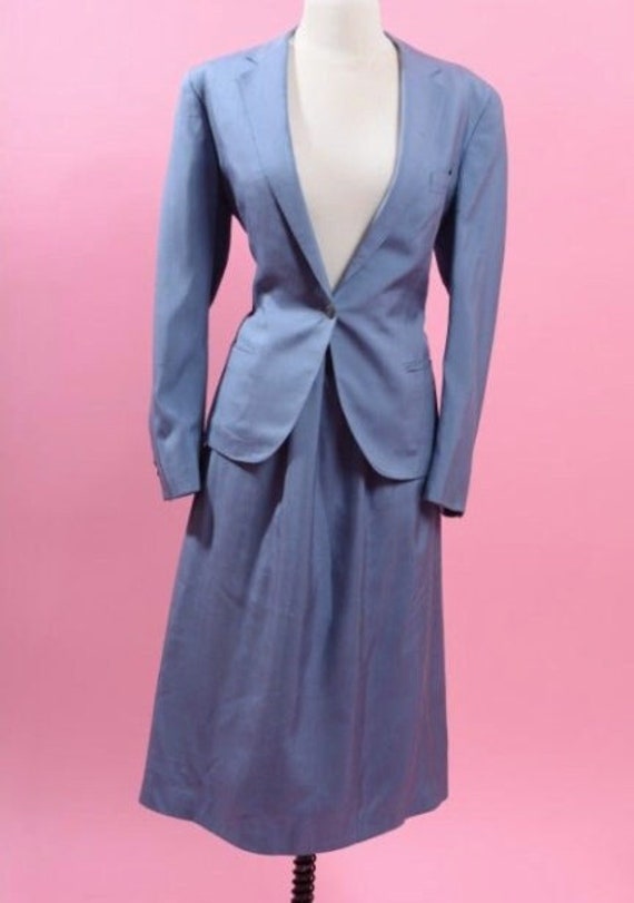Late 1970's Blue Skirted Business Suit