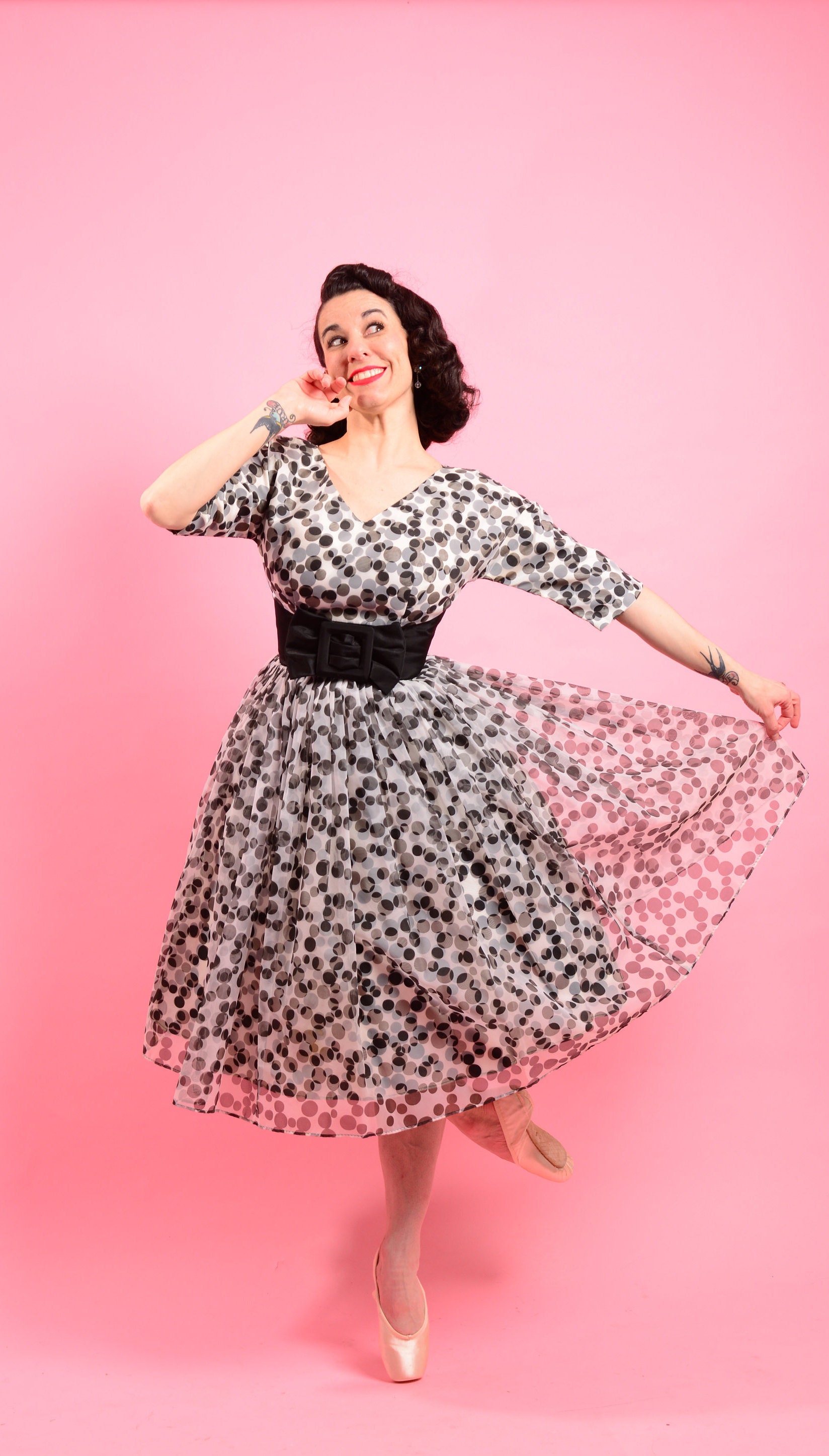 50s black and clearance white polka dot dress