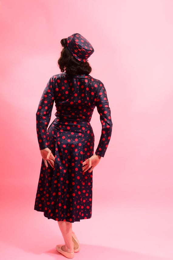 1940’s Silk Polka Dot Dress with Bustle and Match… - image 4