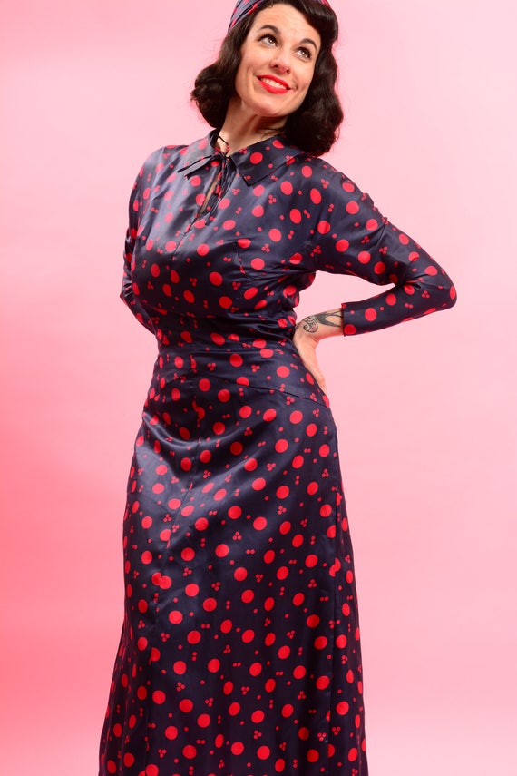 1940’s Silk Polka Dot Dress with Bustle and Match… - image 5