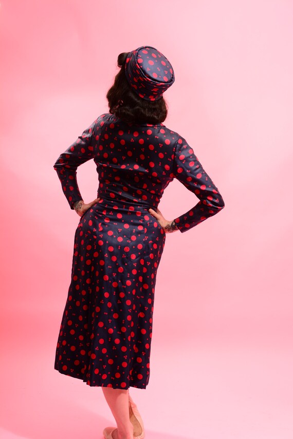 1940’s Silk Polka Dot Dress with Bustle and Match… - image 3