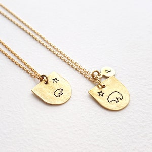 Personalised Mama Bear & Baby Bear Necklaces, Mother Daughter Necklace, Raw Brass, Friendship Necklace, Celestial Jewelry, Mother&#39;s Day Gift