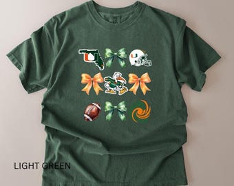 Miami Hurricanes T-Shirt: Football Spirit, Colorful Bows, Comfort Colors Tee