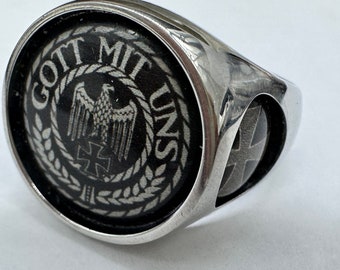 German Imperial Eagle Stainless Steel Ring Size 12.5 AJS Original Gott Mit Uns