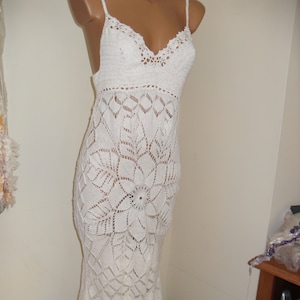 Long  handknitted dress q Flower,Wedding  Dress, Color Cream, Size 6-8 USA