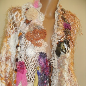 Unique Beautiful Art To Wear  Sweater/Jacket/Cape/Coat with Laces Doilies  Fairy Boho