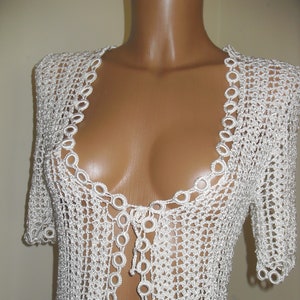 Bridal Bolero, boléro mariée ,white silk crocheted size S
