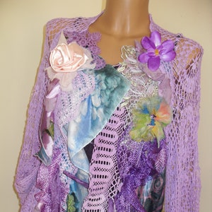 Hada, chaqueta morada de crochet Boho, PRECIOSOS TAPETES, encaje hecho a mano, Hada de seda, Gipsy Boho Tattered