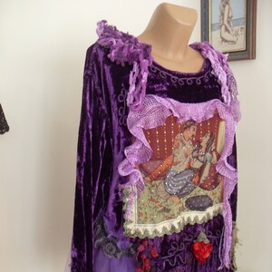 Unique Art To Wear Beautiful purple tunic tales without end Scheherazade of 1001 Nights Fairy Boho Hippie , doilies crochet, silk flowers image 1