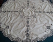 Antique tablecloth, very fine workmanship with crocheted lace and embroidery u size 90 cm 35 quot