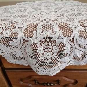 Antique white lace Brussels tablecloth, rare, wedding gift, boudoir interior f 50cm