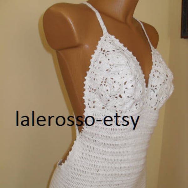 Crochet long white wedding  dress , Bridal dressq  38-40EU,CUP C