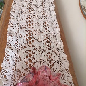 Toalha de mesa de renda de bilros, antiga década de 1920, 100/38 cm