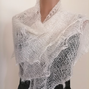 White feather scarf rectangular many fine alpaca wool