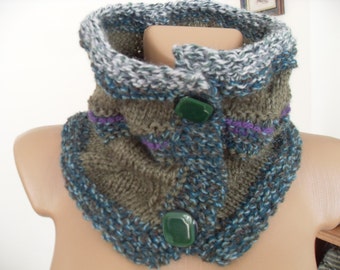 Wool knit collar, bolero soft woolen yarn, green pastel colors