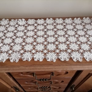 Delicate white crochet tablecloth, small flowers, home decor, bridal gift