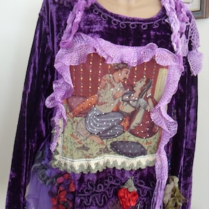 Unique Art To Wear Beautiful purple tunic tales without end Scheherazade of 1001 Nights Fairy Boho Hippie , doilies crochet, silk flowers image 4