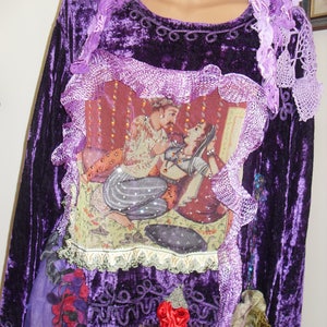 Unique Art To Wear Beautiful purple tunic tales without end Scheherazade of 1001 Nights Fairy Boho Hippie , doilies crochet, silk flowers image 5