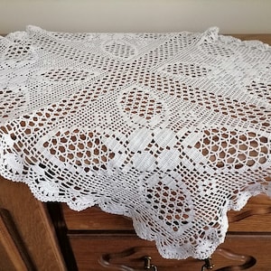 Beautiful hand crochet  tablecloth, white  cotton, 60 / 68cm