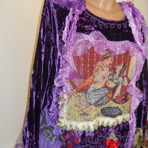 Unique Art To Wear Beautiful purple tunic tales without end Scheherazade of 1001 Nights Fairy Boho Hippie , doilies crochet, silk flowers image 8